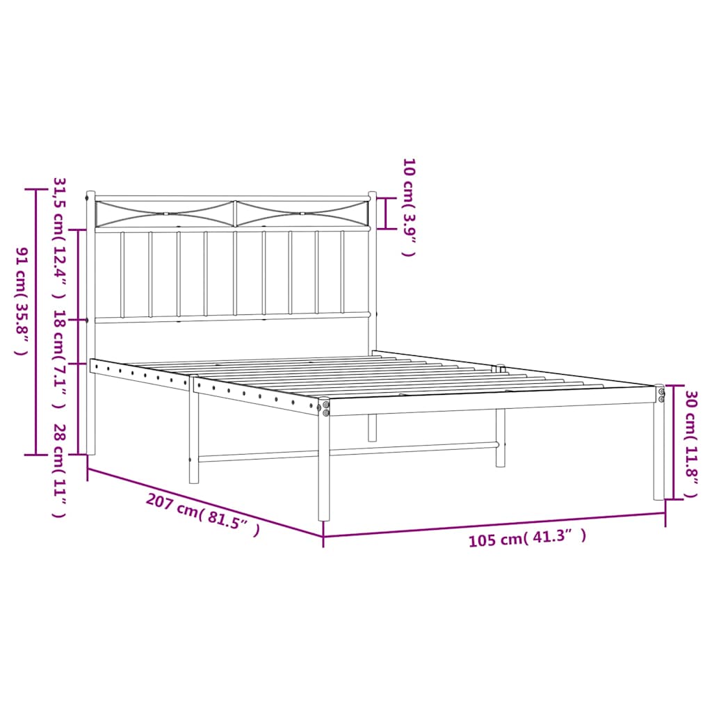 Giroletto con Testiera Metallo Bianco 100x200 cm | homemem39