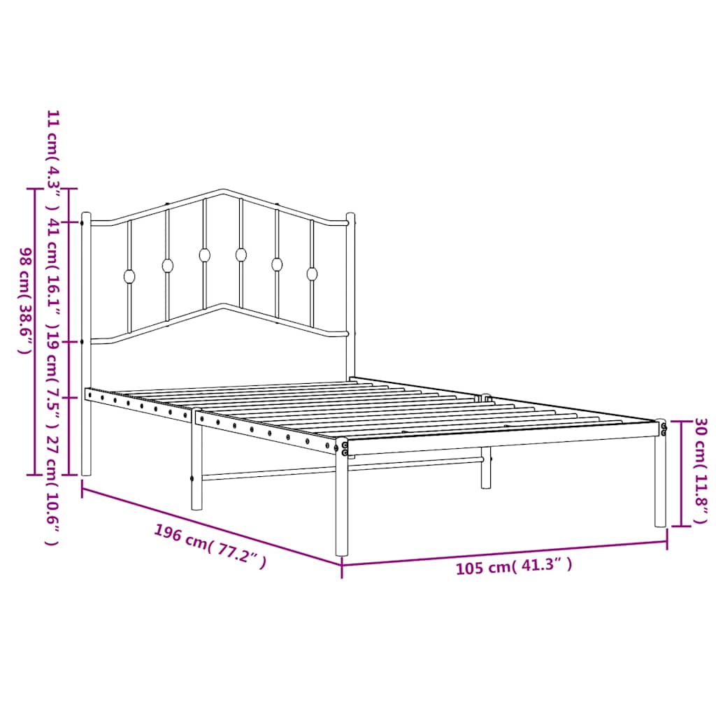 Giroletto con Testiera Metallo Bianco 100x190 cm | homemem39