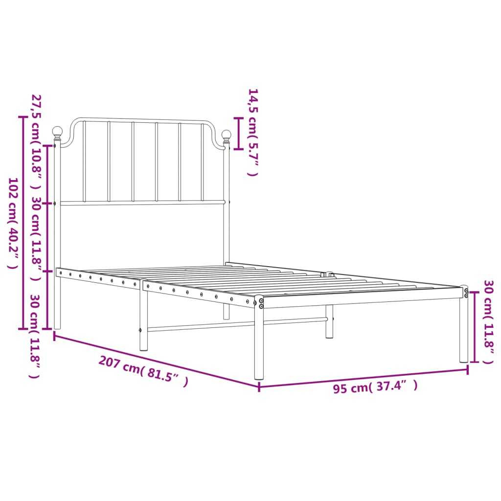 Giroletto con Testiera in Metallo Nero 90x200 cm | homemem39