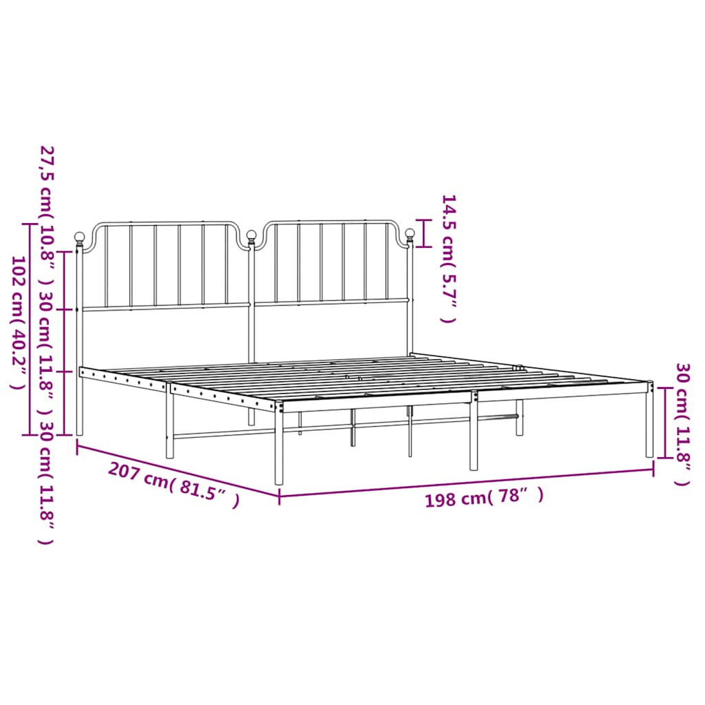 Giroletto con Testiera in Metallo Nero 193x203 cm | homemem39