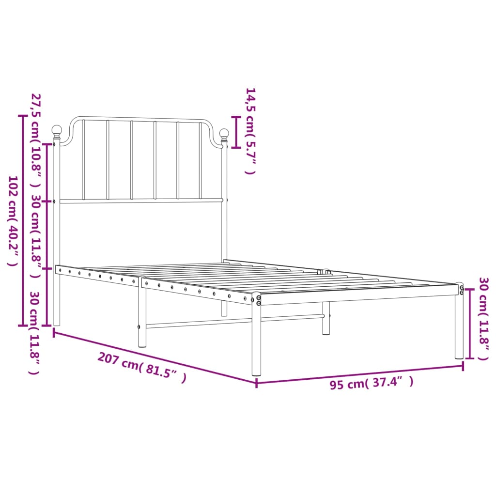 Giroletto con Testiera Metallo Bianco 90x200 cm | homemem39
