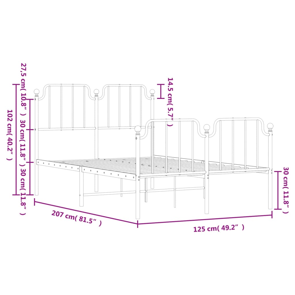 Giroletto con Testiera e Pediera Metallo Bianco 120x200 cm | homemem39
