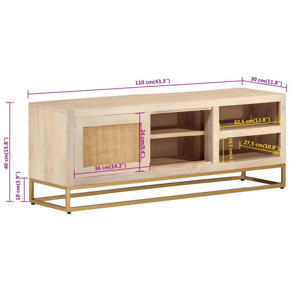 Mobile Porta TV 110x30x40 cm in Legno Massello di Mango e Ferro | homemem39