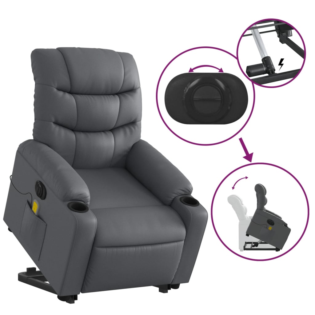 Poltrona Alzapersona Elettrica Reclinabile Grigio in Similpelle | homemem39