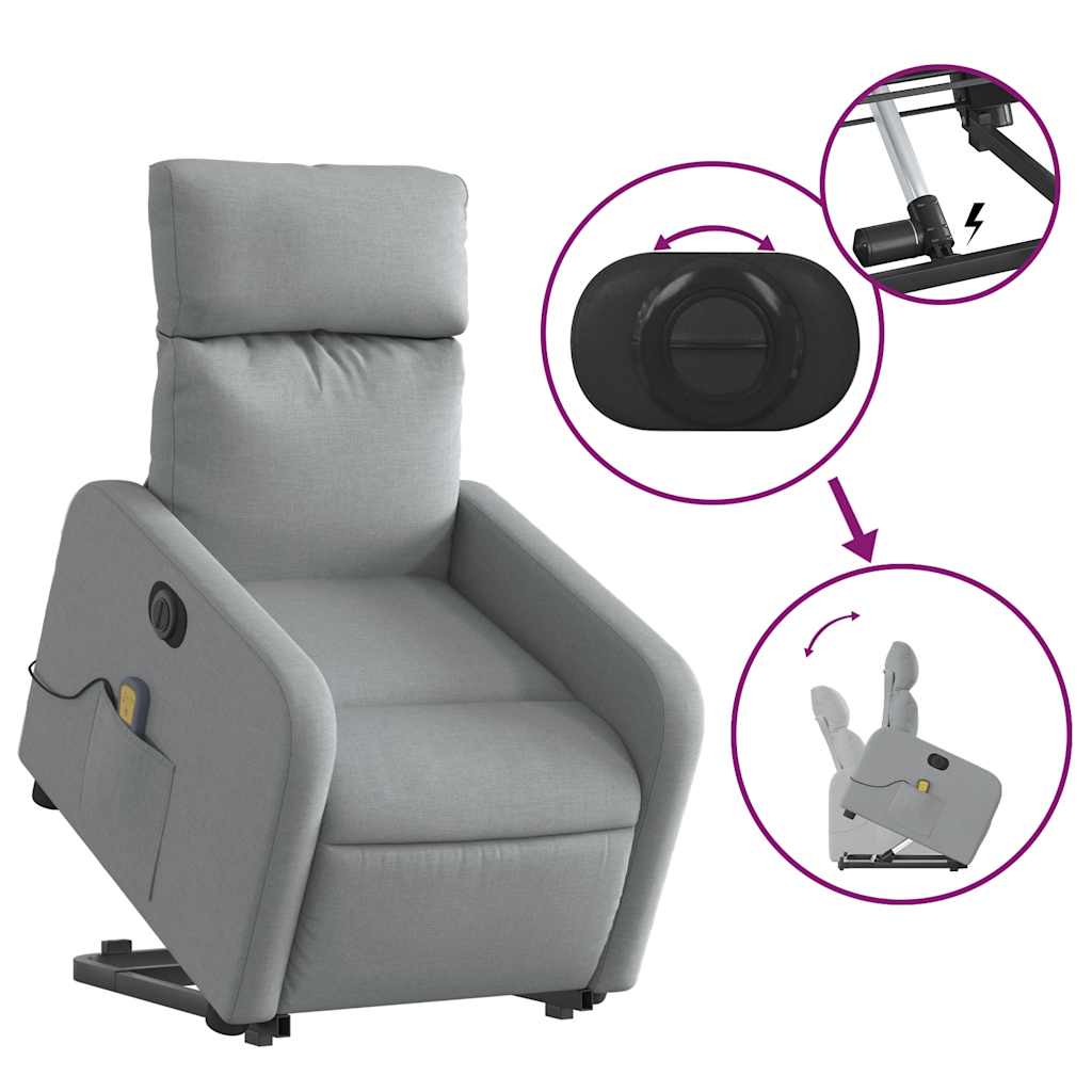 Poltrona Alzapersona Massaggi Elettrica Grigio Chiaro Tessuto | homemem39