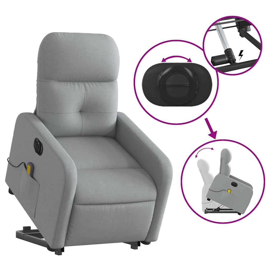 Poltrona Alzapersona Massaggi Elettrica Grigio Chiaro Tessuto | homemem39
