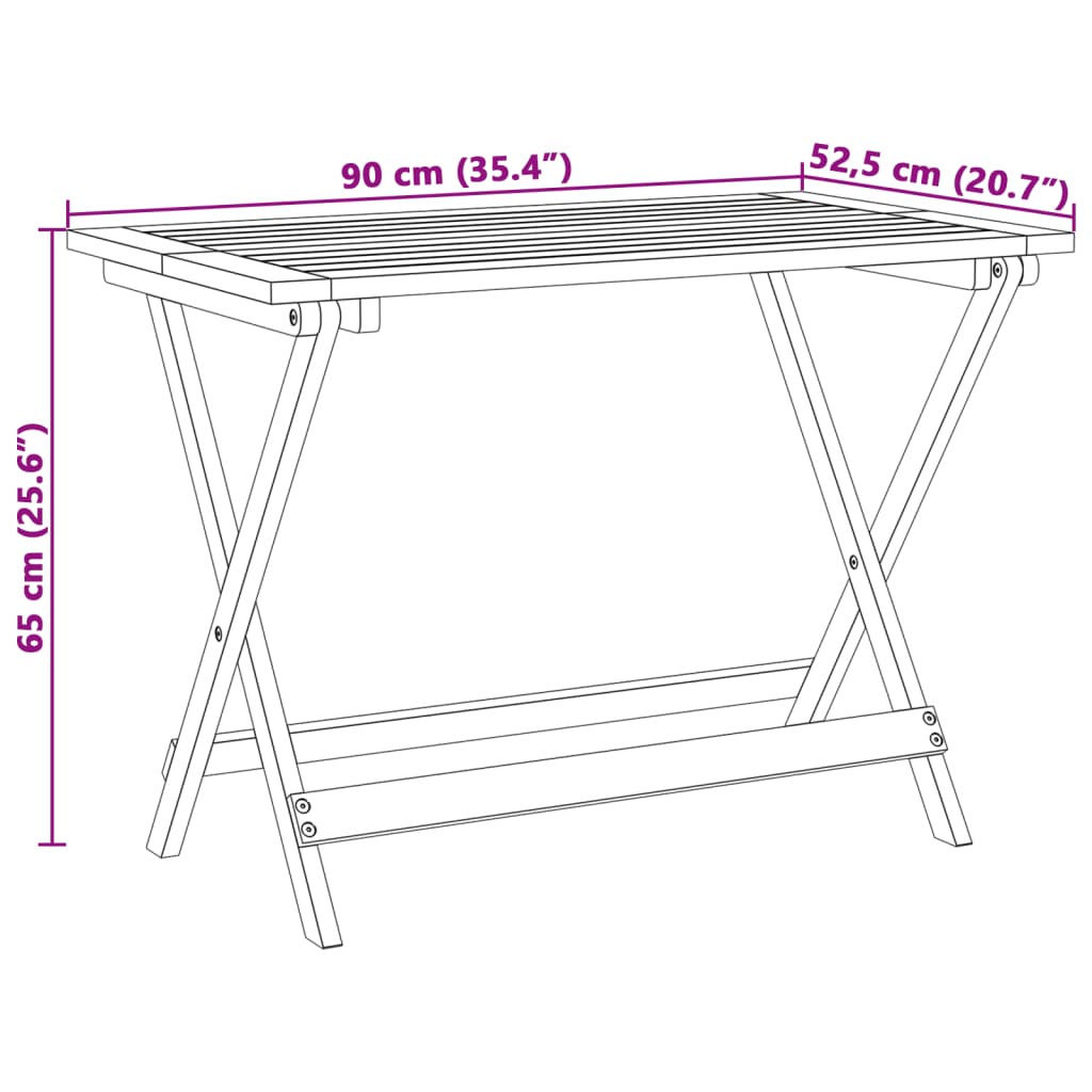 Tavolo Giardino Pieghevole 90x52,5x65 cm Legno Massello Acacia | homemem39