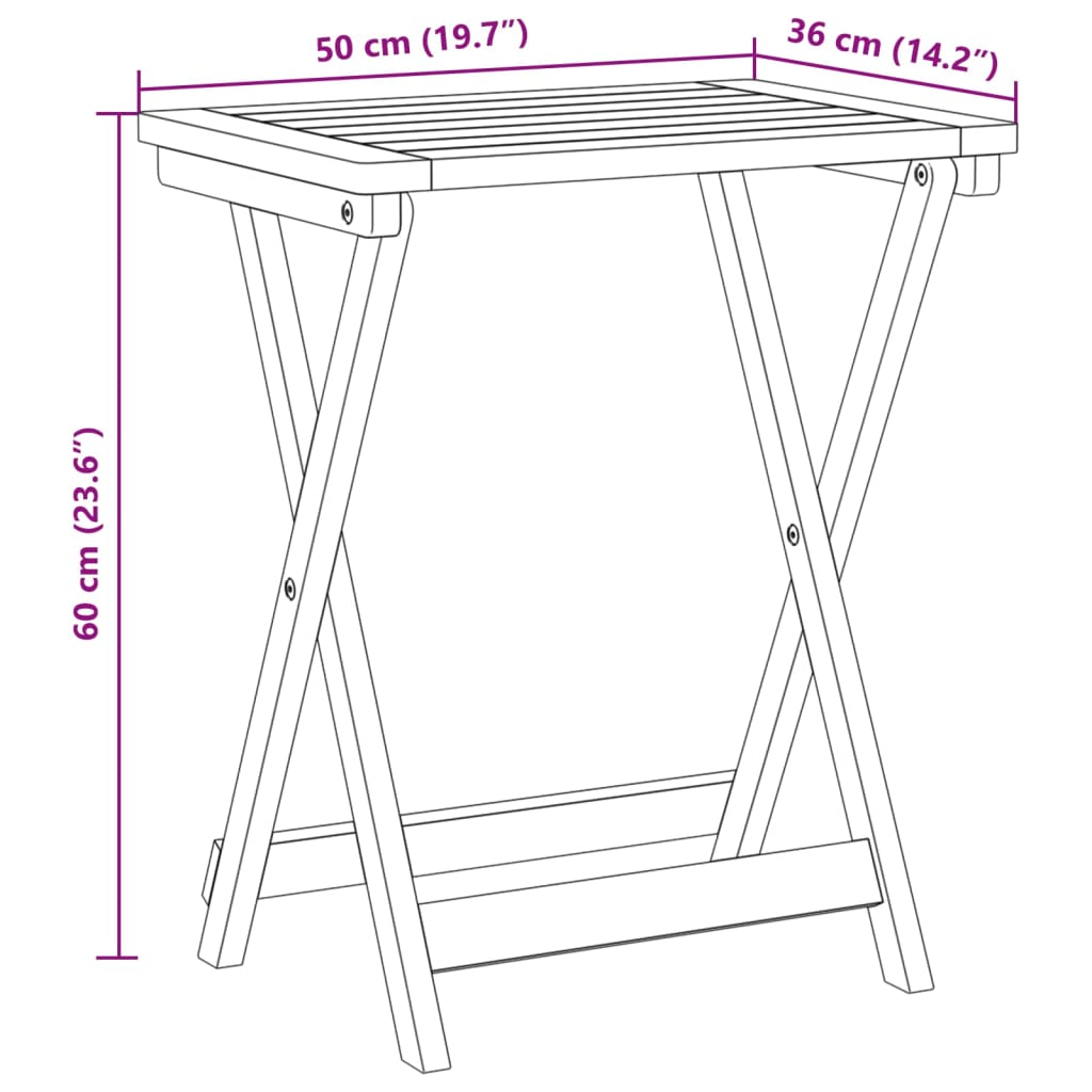 Tavolo da Giardino Pieghevole 50x36x60 cm Legno Massello Acacia | homemem39