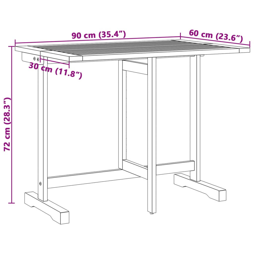 Tavolo da Balcone Pieghevole 90x60x72 cm Legno Massello Acacia | homemem39