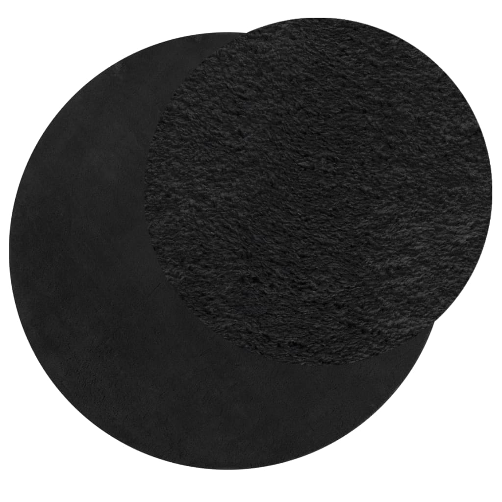 Tappeto a Pelo Corto HUARTE Morbido e Lavabile Nero Ø 80 cm | homemem39