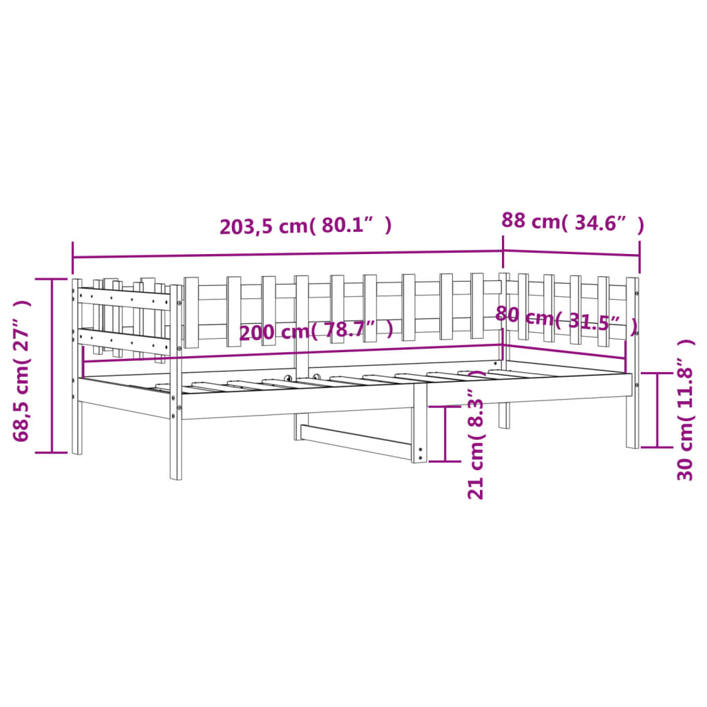 Dormeuse Nera 80x200 cm in Legno Massello di Pino | homemem39
