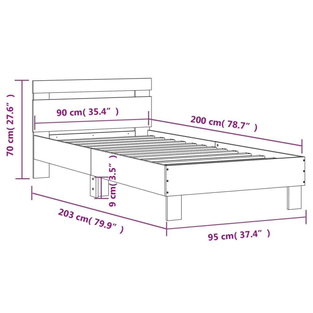 Giroletto senza Materasso con Testiera Rovere Sonoma 90x200 cm | homemem39