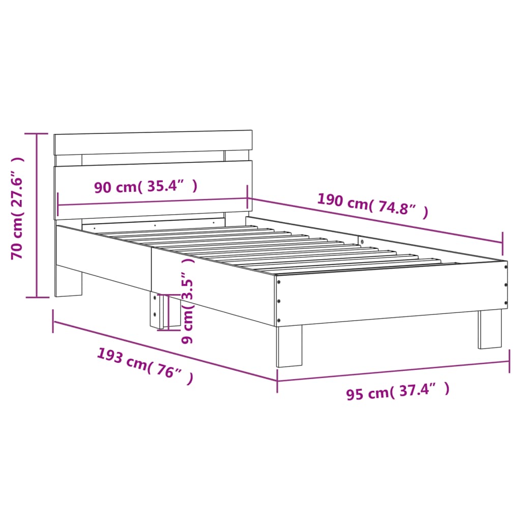 Giroletto senza Materasso con Testiera Rovere Sonoma 90x190 cm | homemem39
