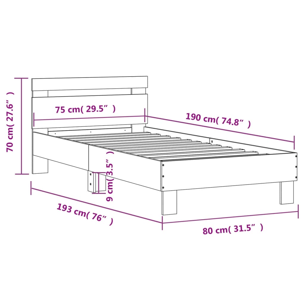 Giroletto con Testiera Nero 75x190 cm in Legno Multistrato | homemem39