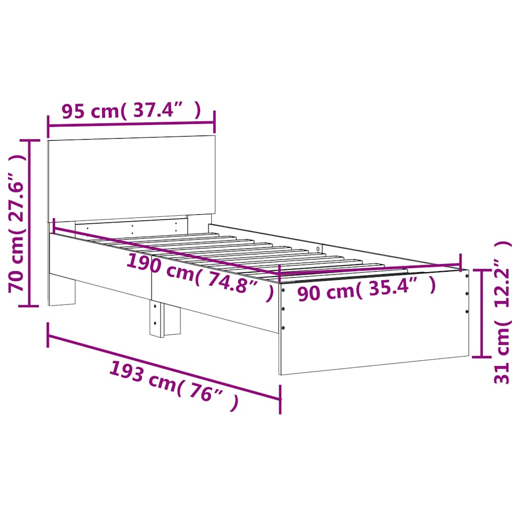 Giroletto senza Materasso con Testiera Rovere Sonoma 90x190 cm | homemem39