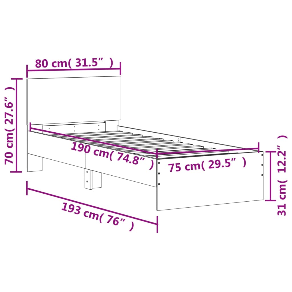 Giroletto con Testiera Bianco 75x190 cm in Legno Multistrato