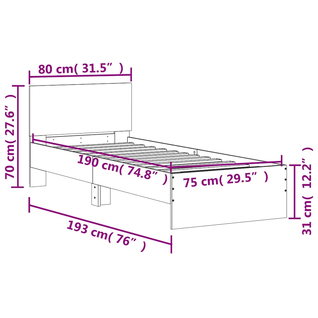 Giroletto senza Materasso con Testiera Rovere Sonoma 75x190 cm | homemem39