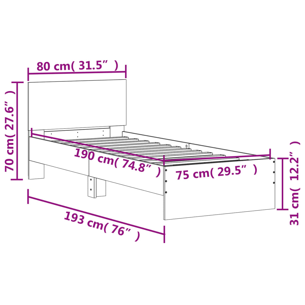 Giroletto con Testiera Grigio Sonoma 75x190cm Legno Multistrato | homemem39