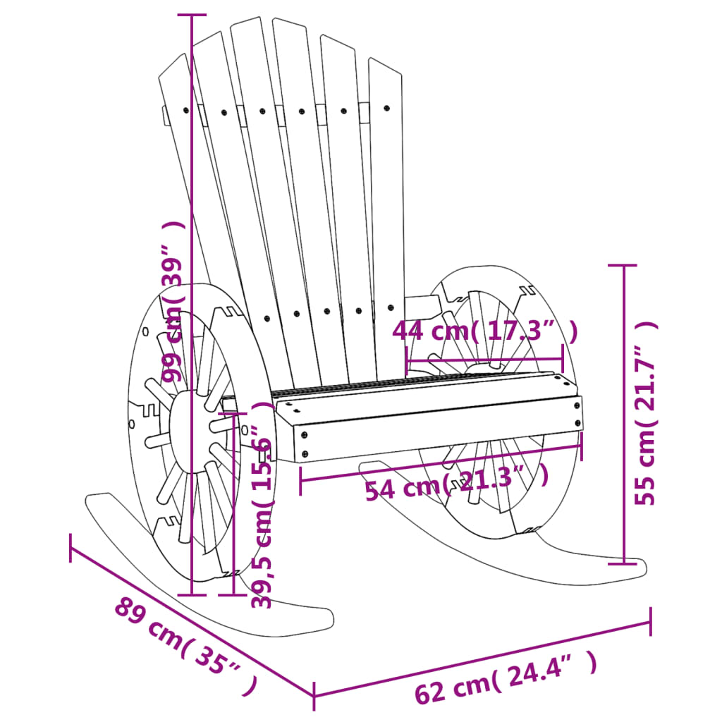 Sedia a Dondolo Adirondack in Legno Massello di Abete - homemem39
