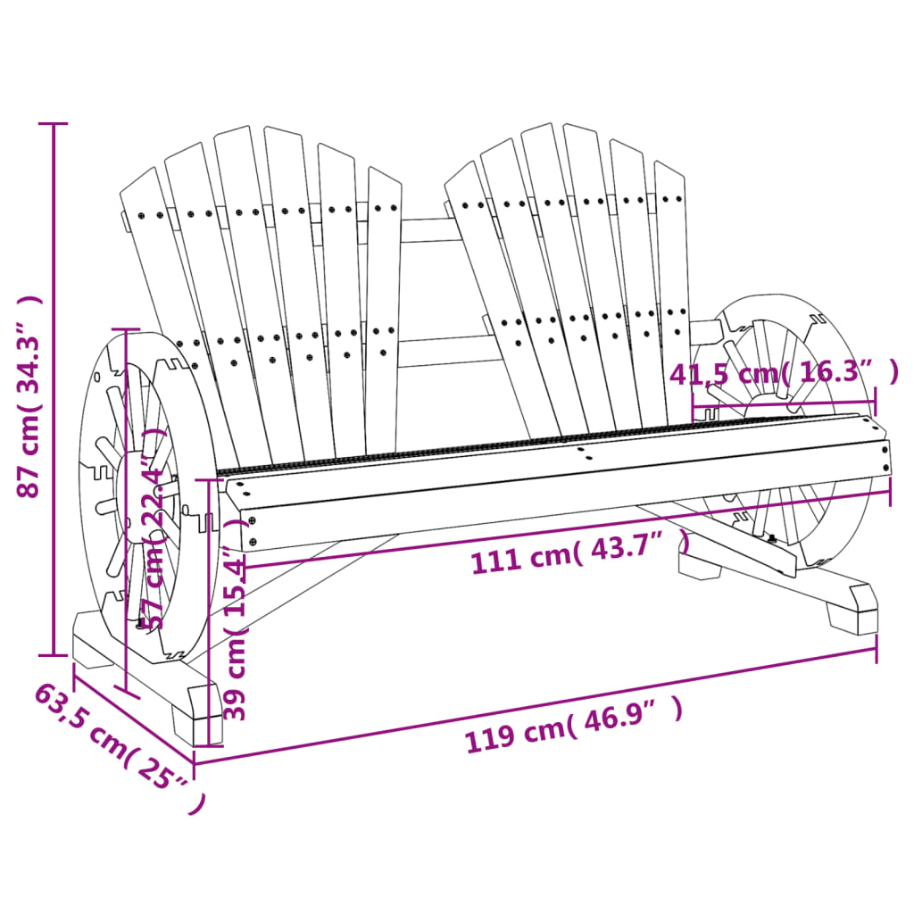 Sedia da Giardino Adirondack 2 Posti in Legno Massello di Abete | homemem39