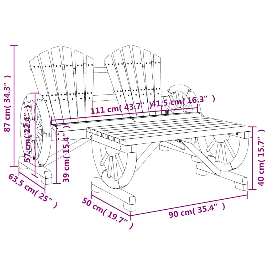 Set Salotto da Giardino 2 pz in Legno Massello di Abete | homemem39