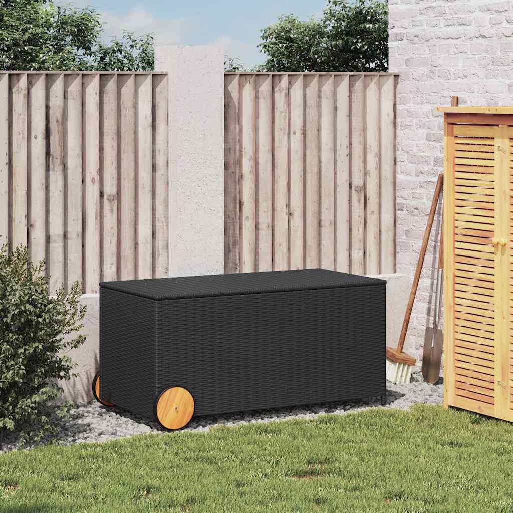 Contenitore da Giardino con Ruote Nero 190L in Polyrattan | homemem39