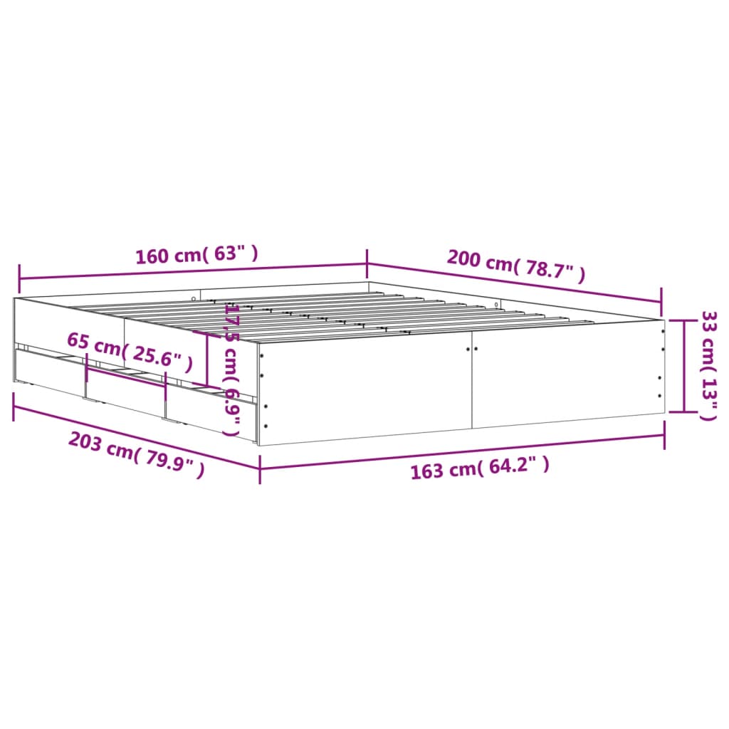 Giroletto Cassetti Grigio Cemento 160x200 cm Legno Multistrato | homemem39