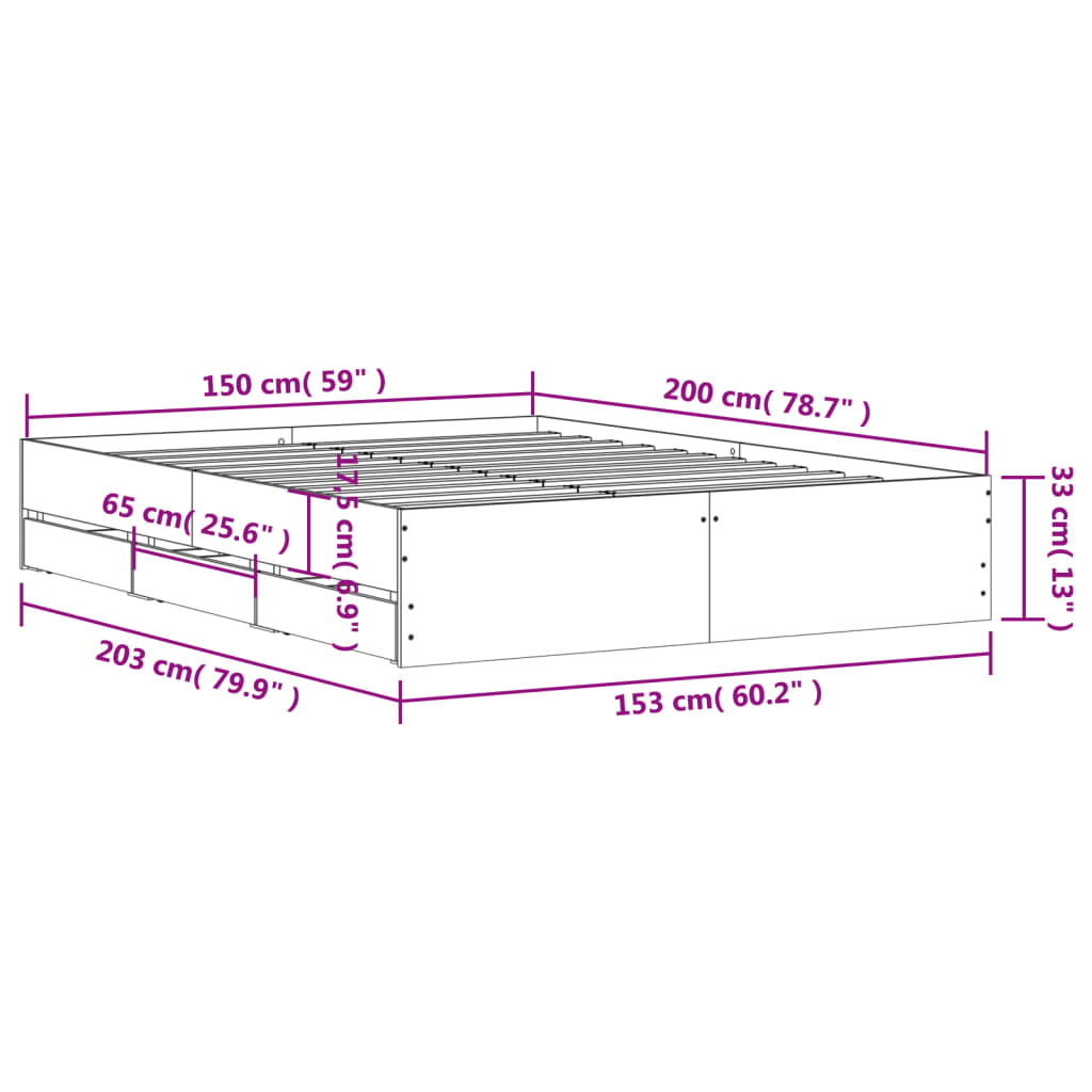 Giroletto Cassetti Grigio Sonoma 150x200 cm Legno Multistrato | homemem39