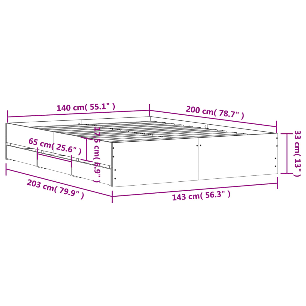 Giroletto Cassetti Grigio Cemento 140x200 cm Legno Multistrato | homemem39