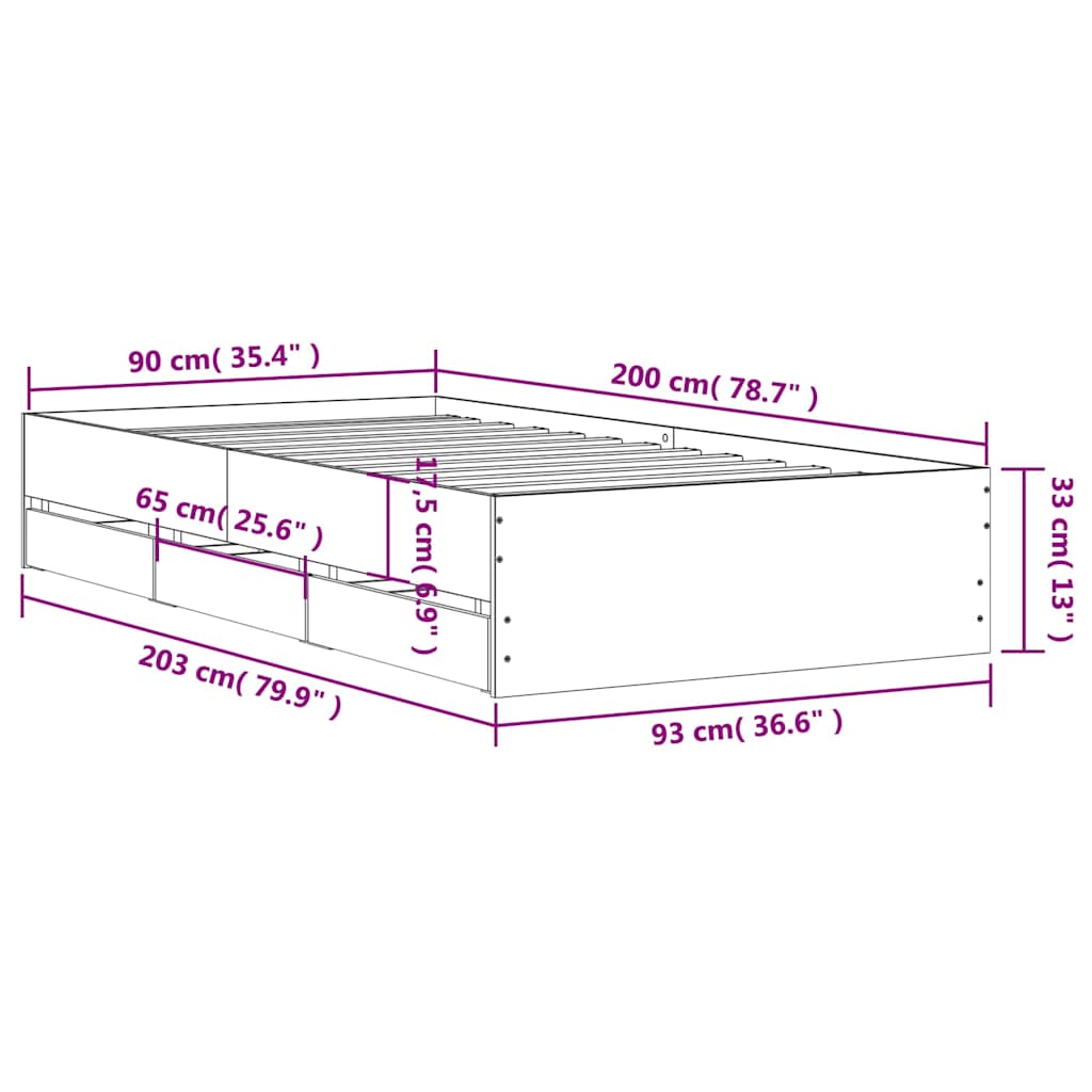 Giroletto Cassetti Rovere Marrone 90x200 cm Legno Multistrato | homemem39