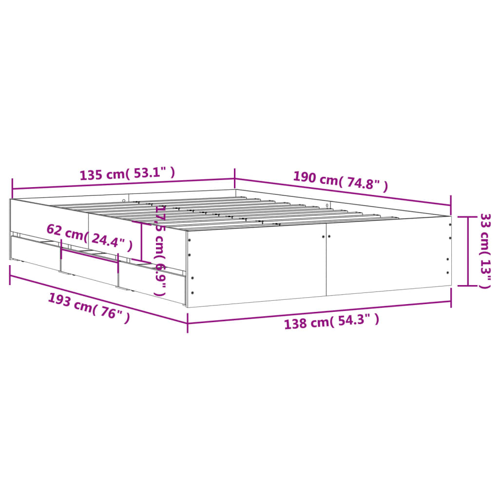 Giroletto Cassetti Rovere Sonoma 135x190 cm Legno Multistrato | homemem39