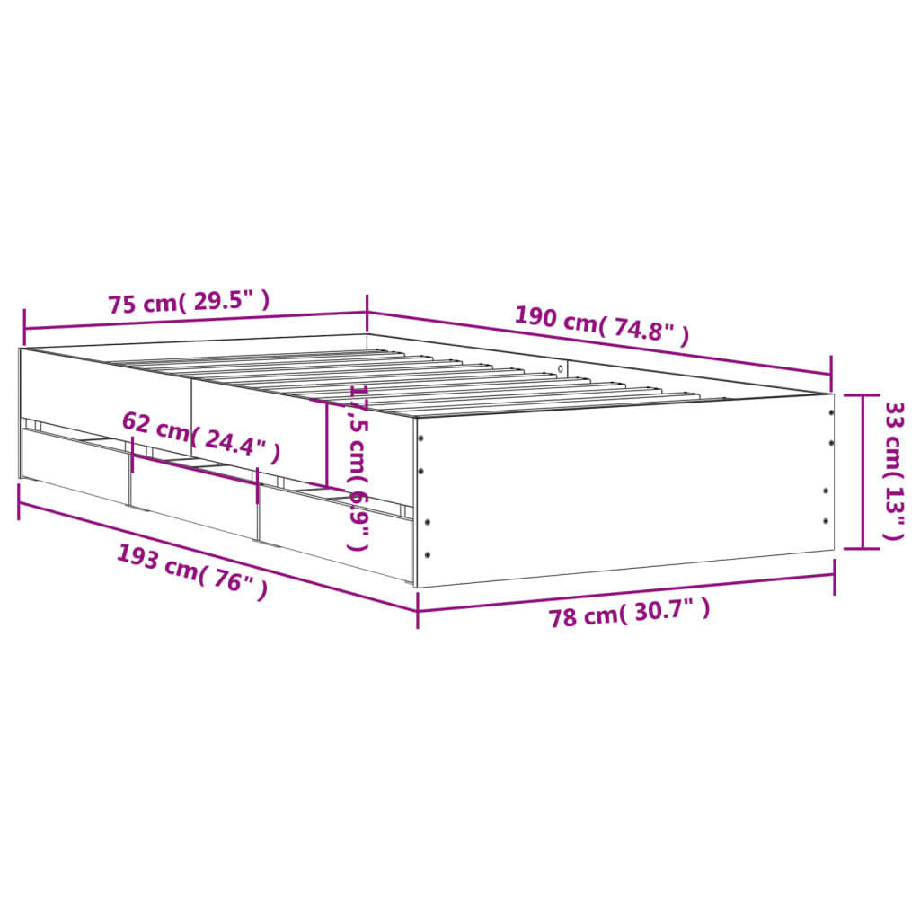 Giroletto Cassetti Grigio Sonoma 75x190 cm Legno Multistrato | homemem39