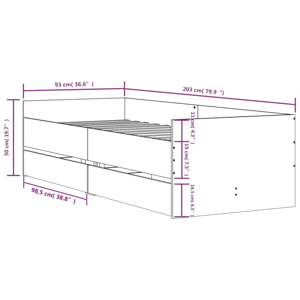 Giroletto con Cassetti Bianco 90x200 cm | homemem39