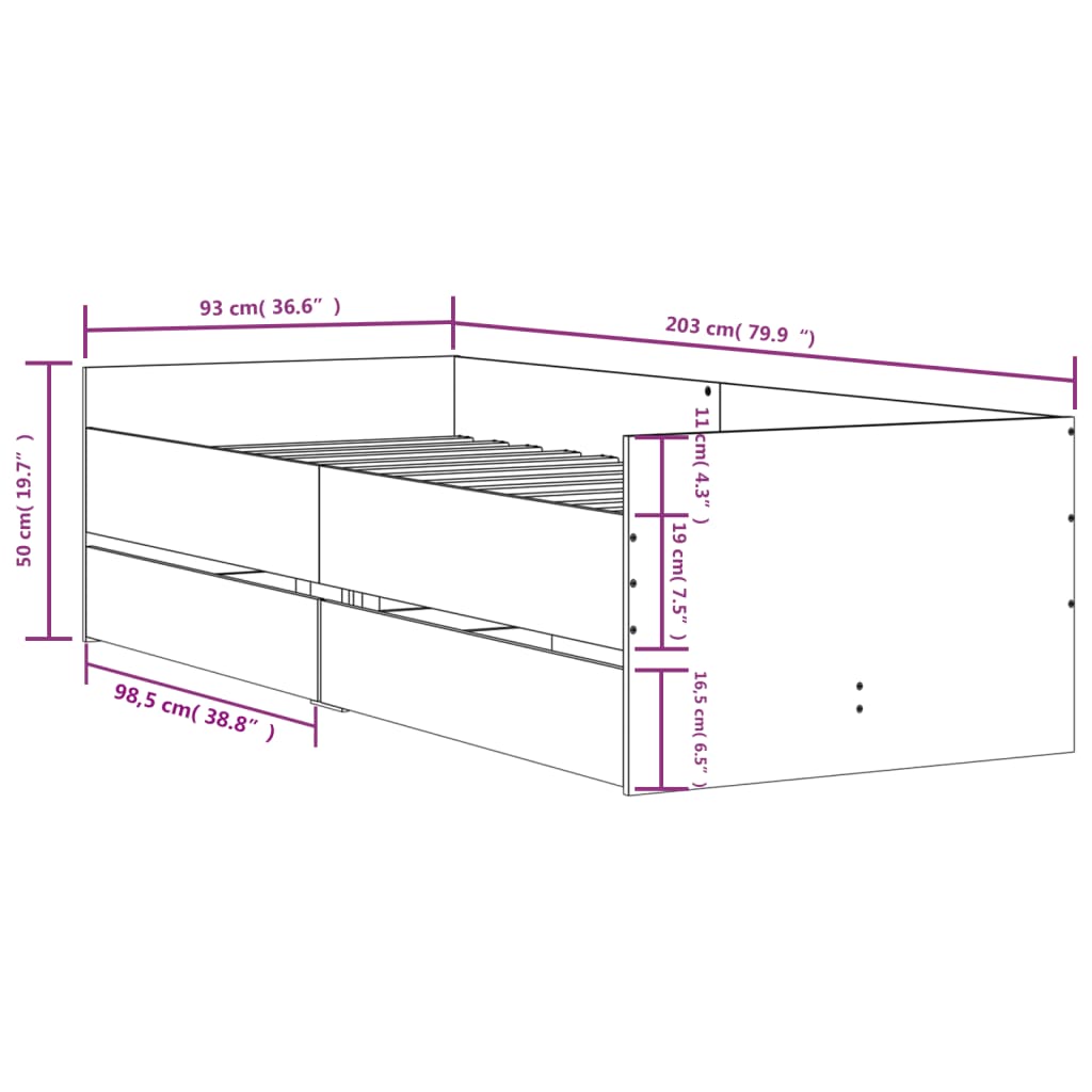 Giroletto con Cassetti Grigio Cemento 90x200 cm | homemem39