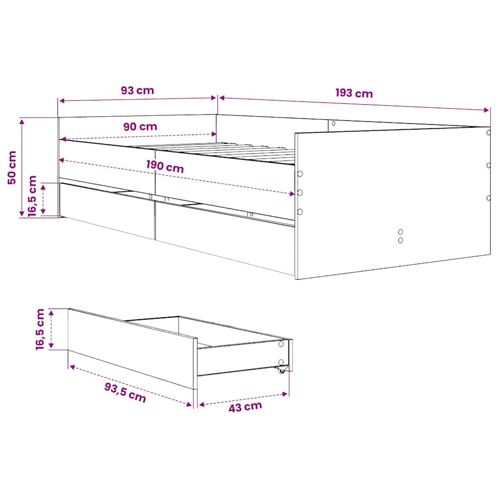 Giroletto con Cassetti Grigio Cemento 90x190 cm | homemem39