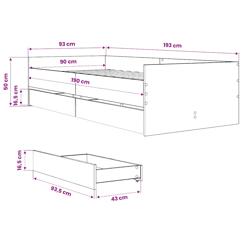 Giroletto con Cassetti Rovere Marrone 90x190 cm | homemem39