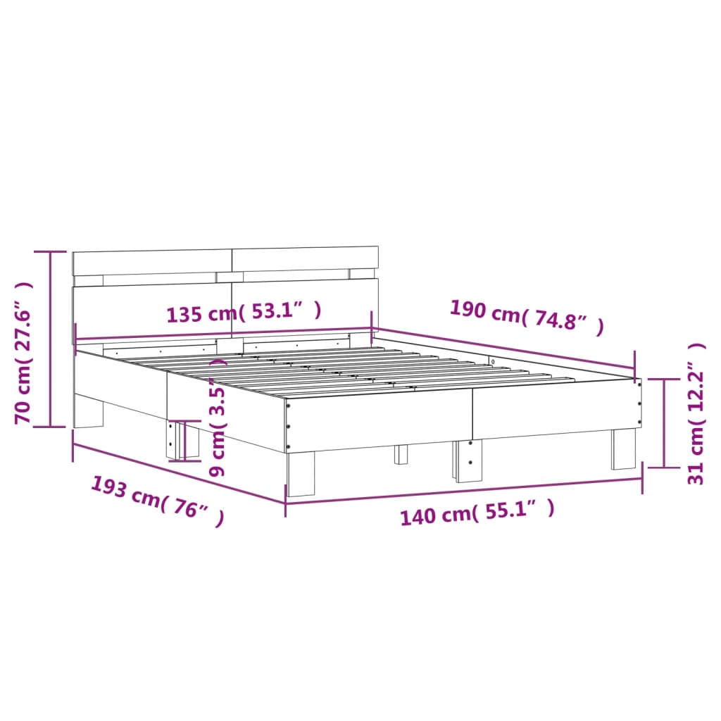 Giroletto Testiera Grigio Cemento 135x190 cm Legno Multistrato | homemem39
