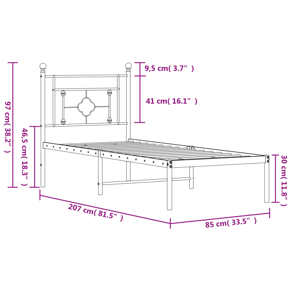 Giroletto con Testiera in Metallo Nero 80x200 cm | homemem39