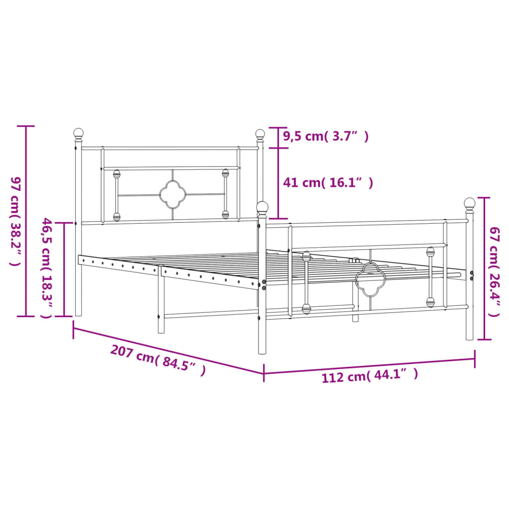 Giroletto con Testiera e Pediera Metallo Nero 107x203 cm | homemem39
