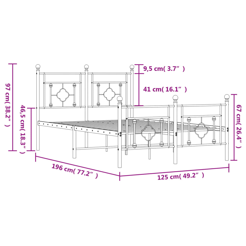 Giroletto con Testiera e Pediera Metallo Nero 120x190 cm | homemem39