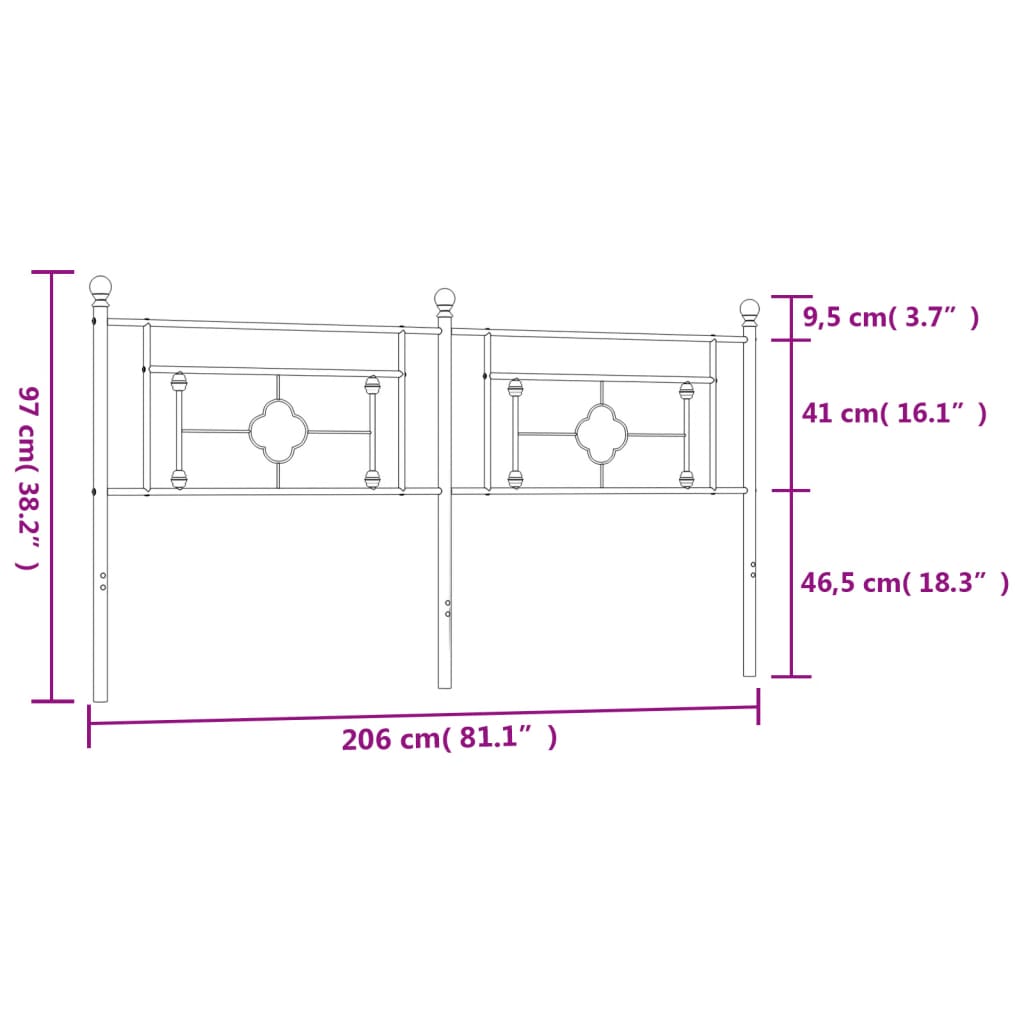 Testiera di Ricambio in Metallo Nero 200 cm | homemem39