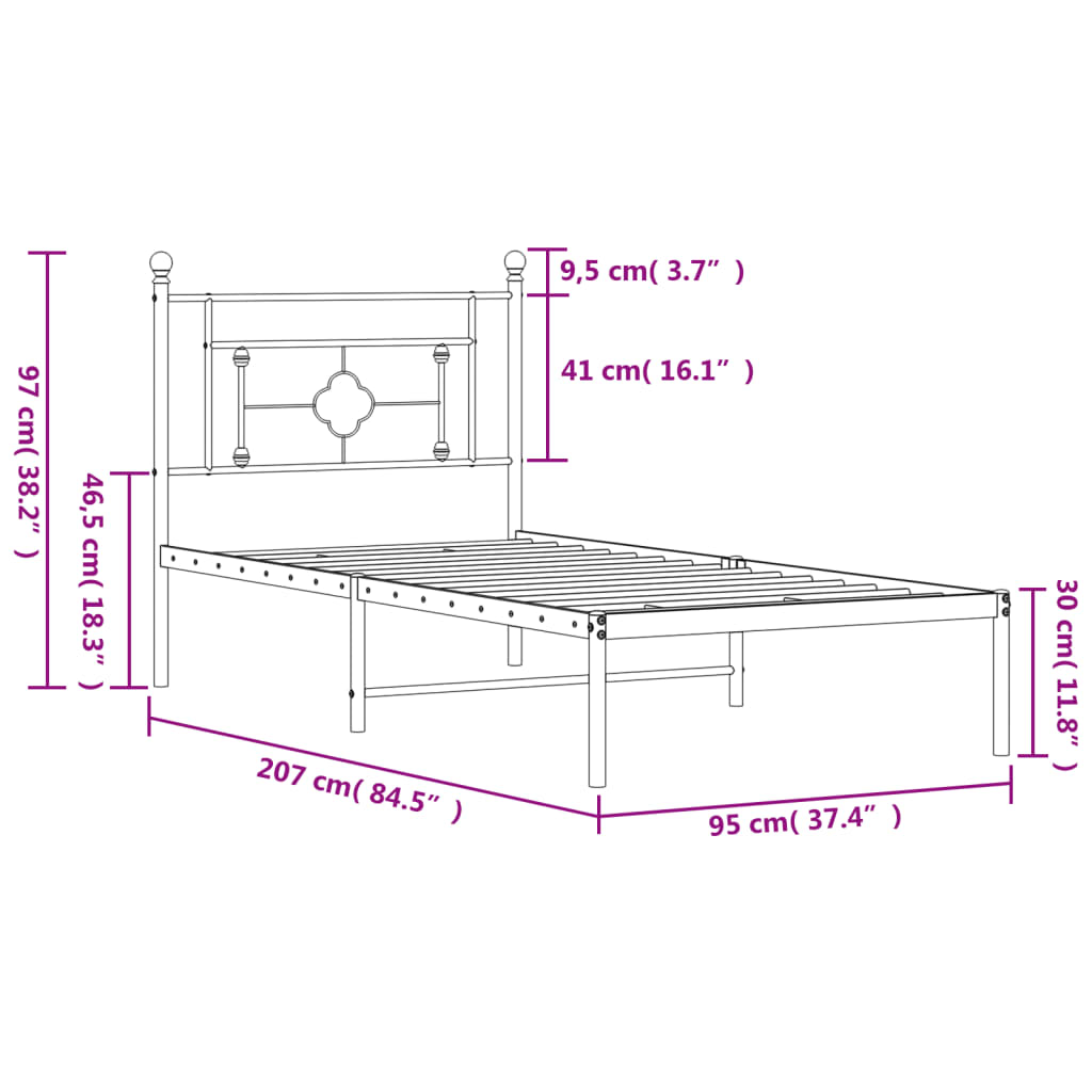 Giroletto con Testiera Metallo Bianco 90x200 cm | homemem39