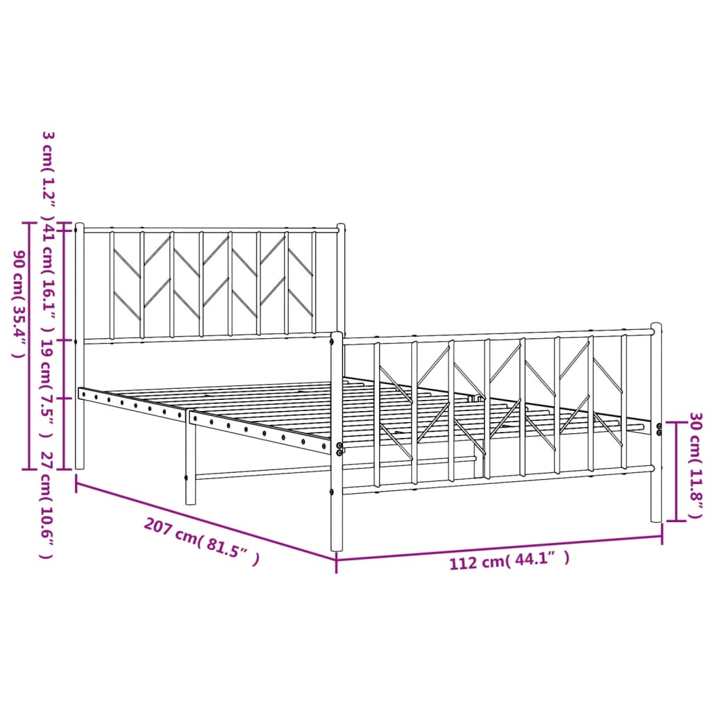 Giroletto con Testiera e Pediera Metallo Bianco 107x203 cm | homemem39