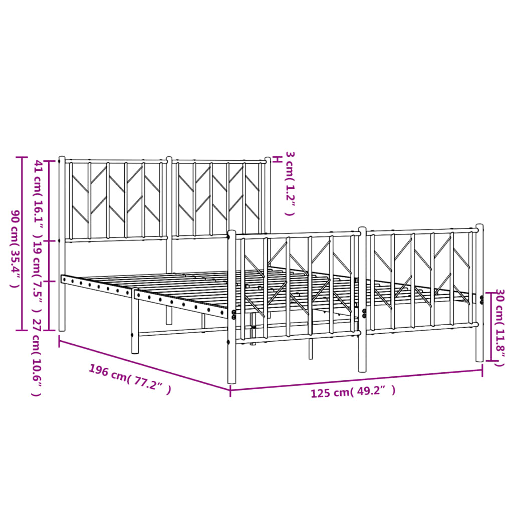 Giroletto con Testiera e Pediera Metallo Bianco 120x190 cm | homemem39