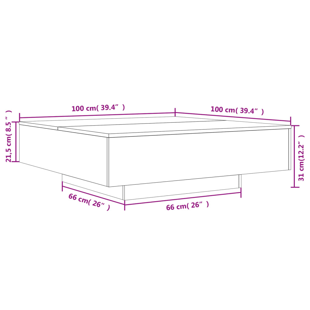 Tavolino da Salotto Rovere Fumo 100x100x31 cm Legno Multistrato