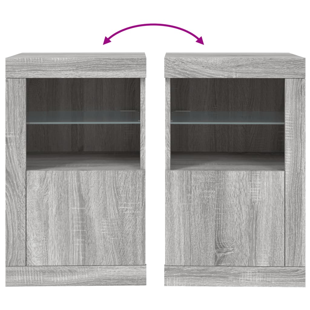 Armadietti con Luci LED 2pz Grigio Sonoma in Legno Multistrato