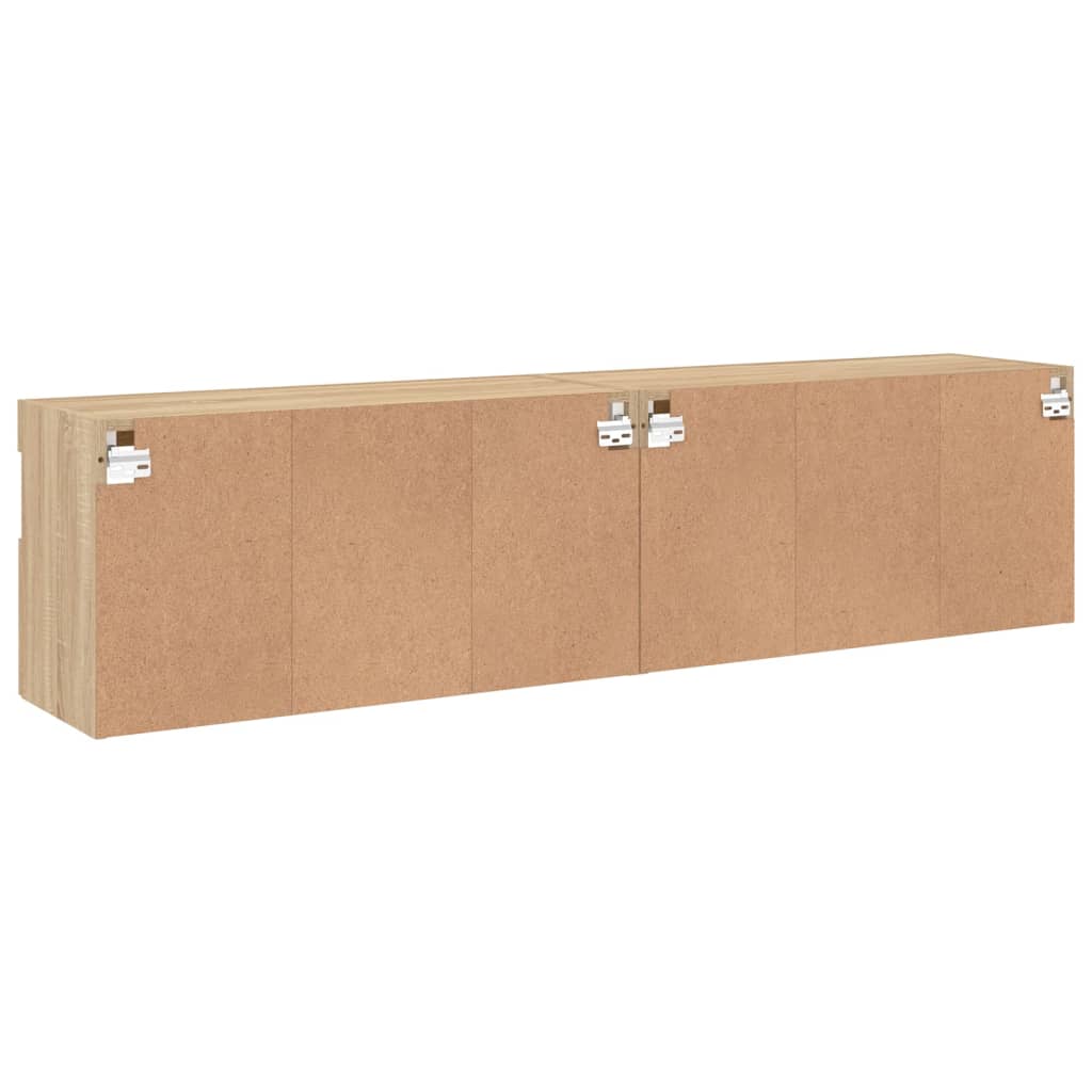 Mobili TV a Parete con Luci LED 2pz Rovere Sonoma 80x30x40 cm
