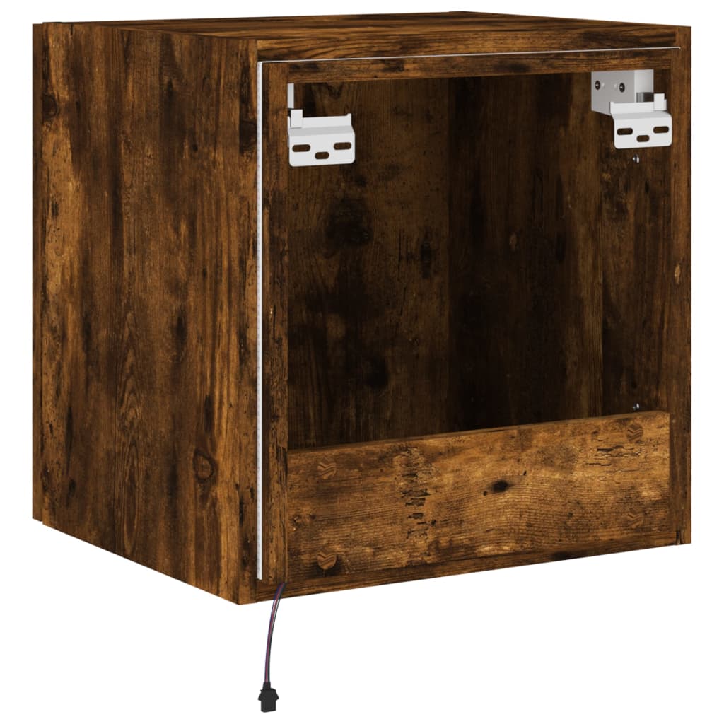 Mobile TV a Parete con Luci LED Rovere Fumo 40,5x35x40 cm - homemem39