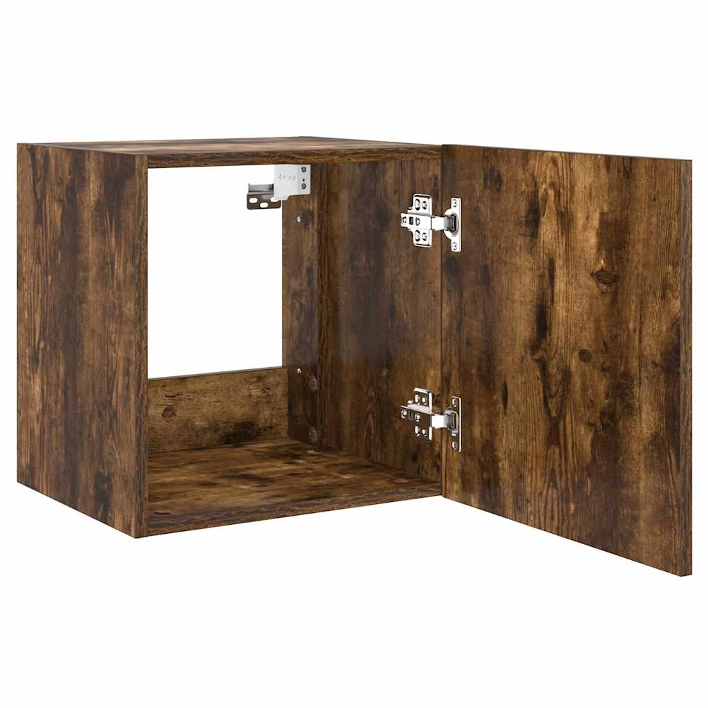 Mobili TV a Parete con Luci LED 2pz Rovere Fumo 40,5x35x40 cm