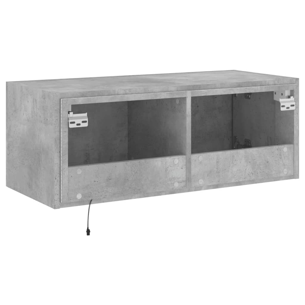 Mobile TV a Parete con Luci LED Grigio Cemento 80x35x31 cm | homemem39